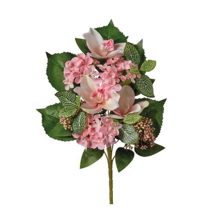 MAZZO FRONTALE ORCHIDEE ORTENSIE H45 SALMONE